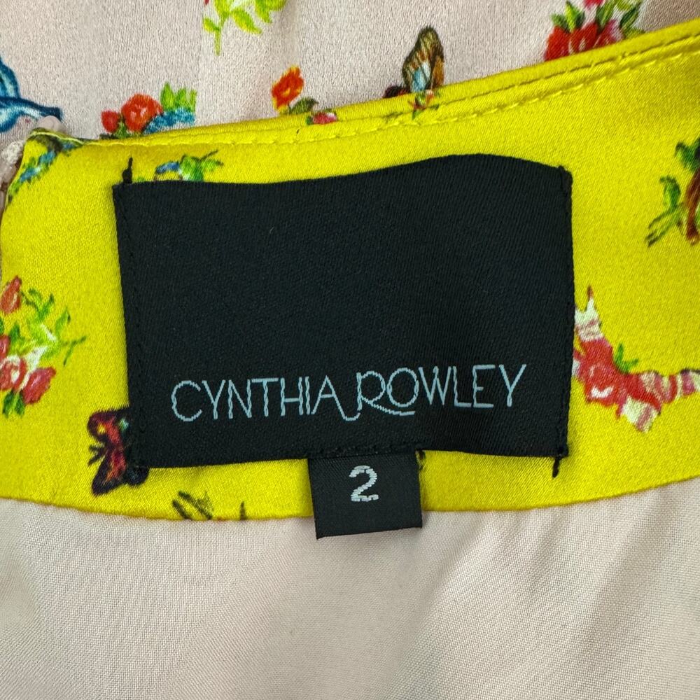 Cynthia Rowley Pink Floral Maxi Dress with Yellow Trim - Picture 11 of 14